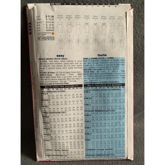 Butterick Misses Dress Sewing Pattern sz 6 - 10 6333 - uncut - Picture 3 of 5